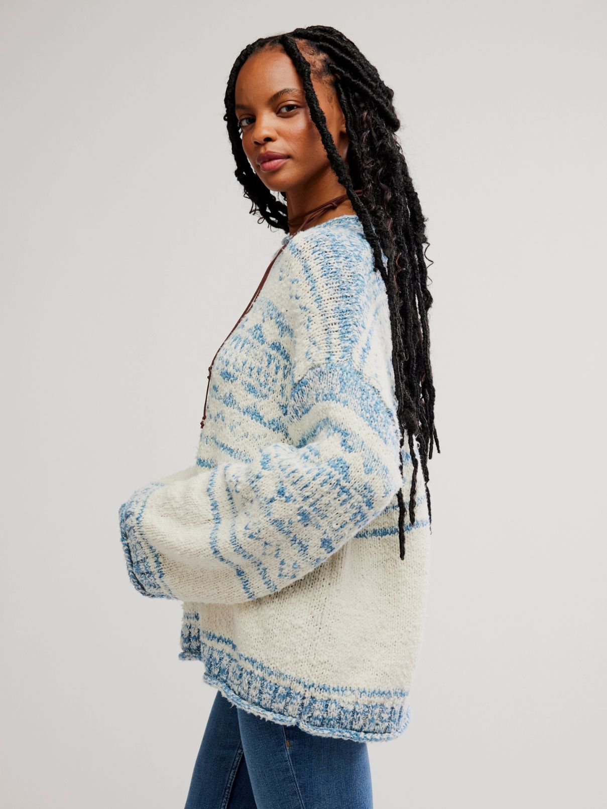 Free People Dani Pattern Sweater in Cloud