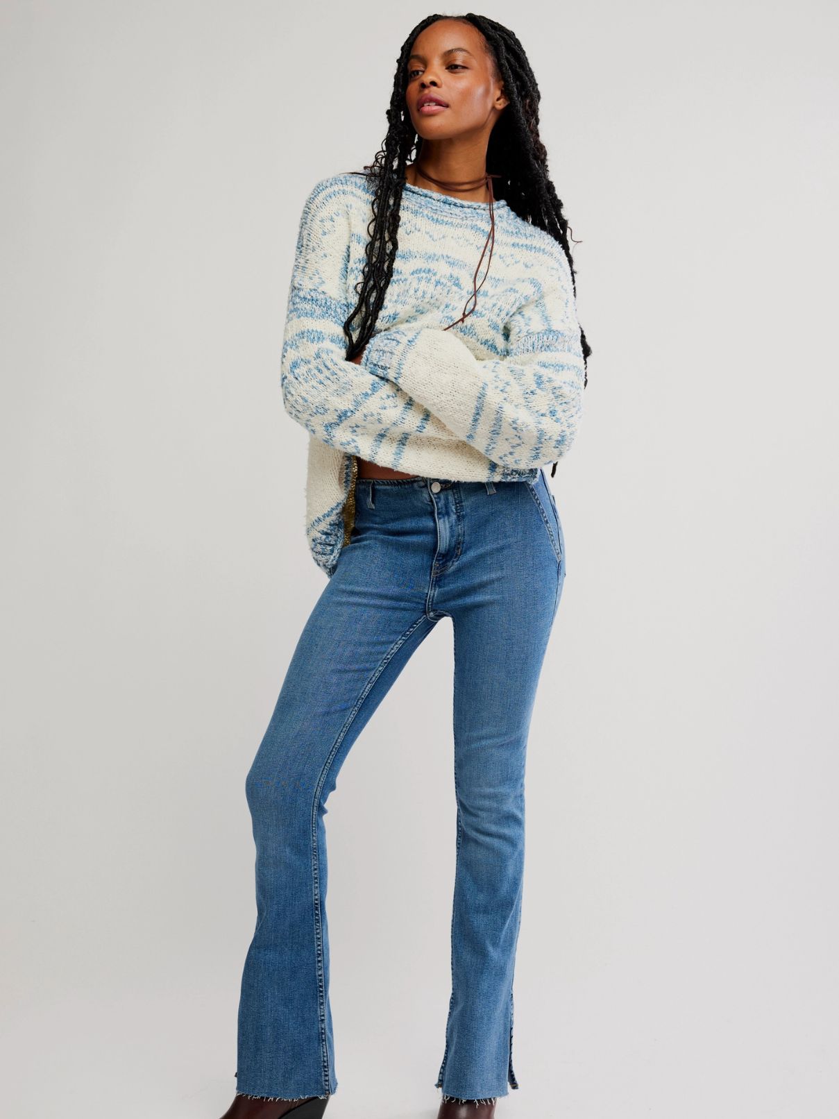 Free People Dani Pattern Sweater in Cloud