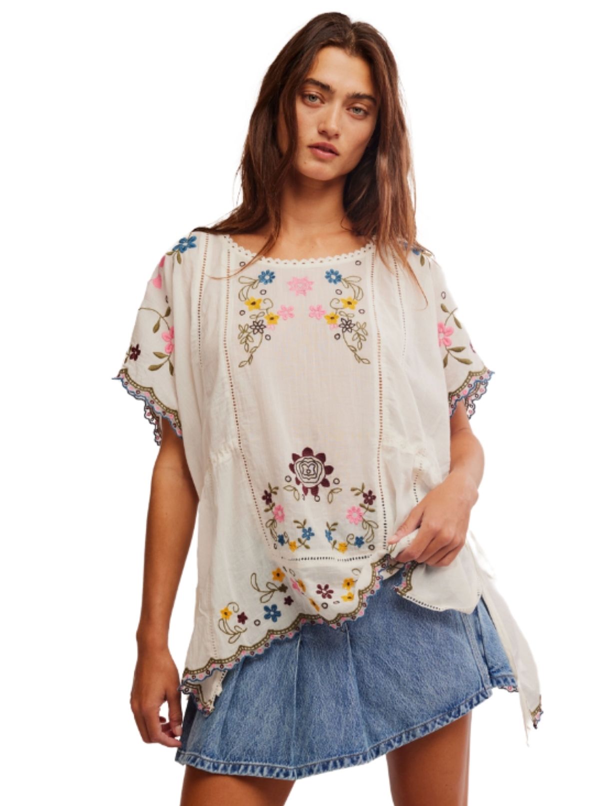 Free People Danielle Embroidered Top in Cloud Dancer