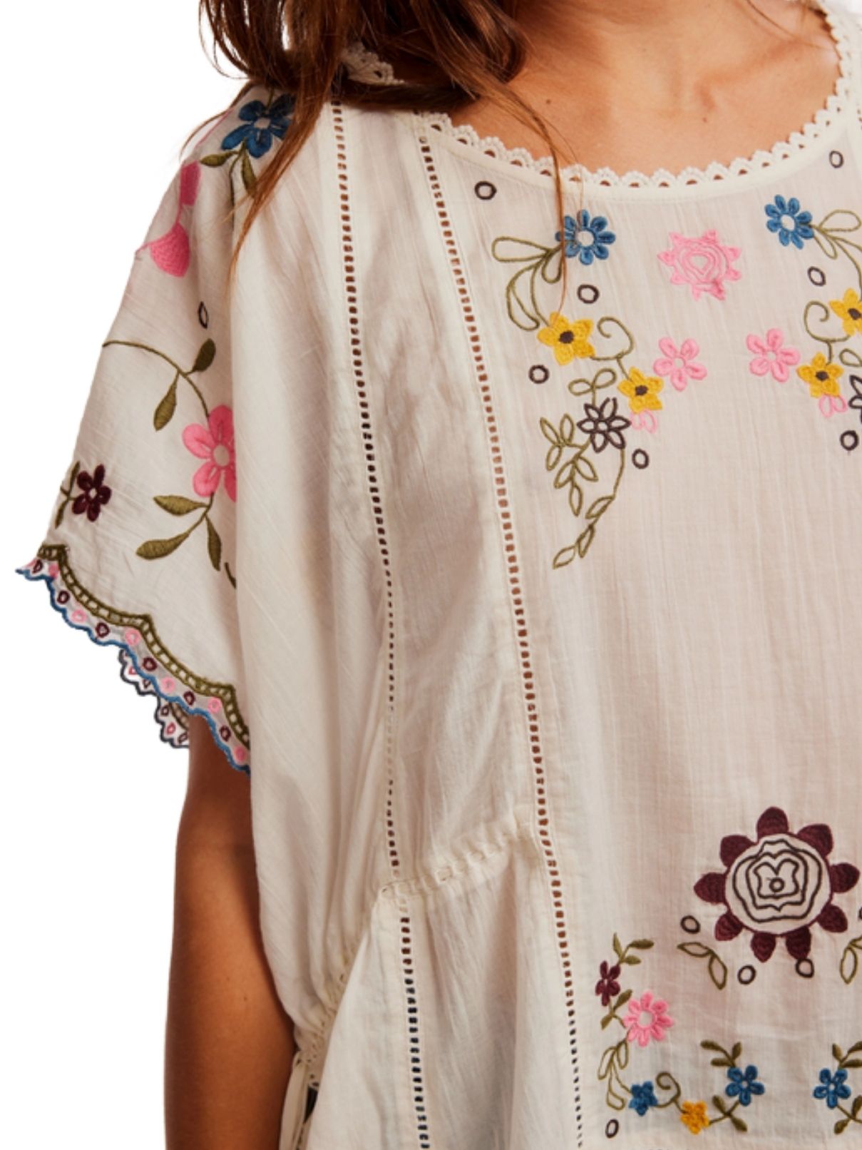 Free People Danielle Embroidered Top in Cloud Dancer