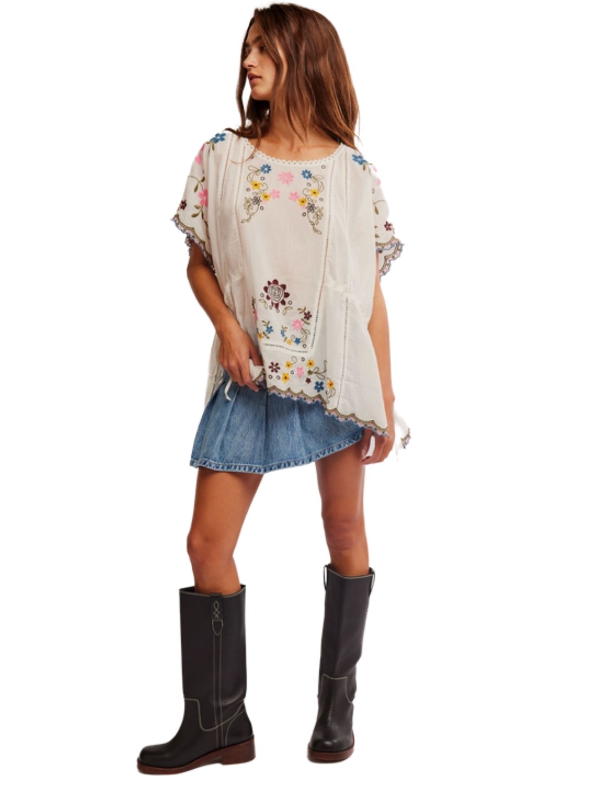 Free People Danielle Embroidered Top in Cloud Dancer