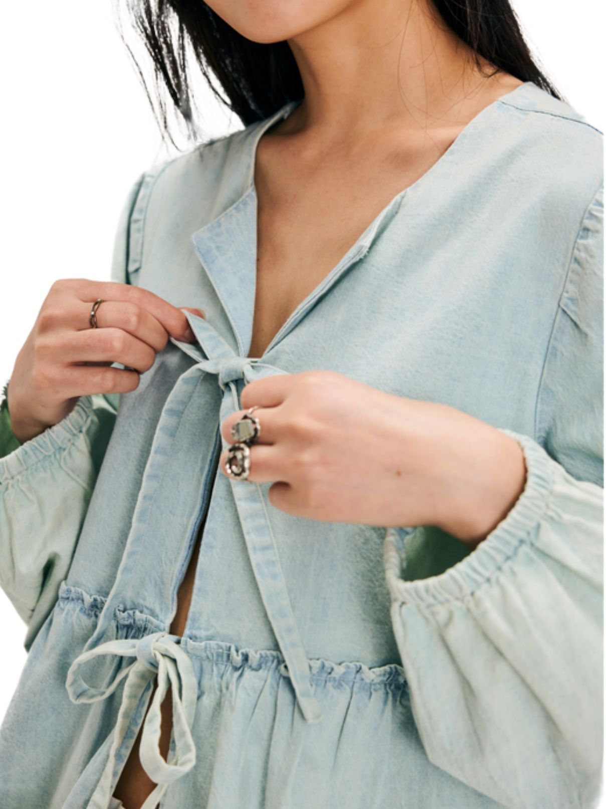 Free People Denim Brunch Babe Top in Lt Tint Wash