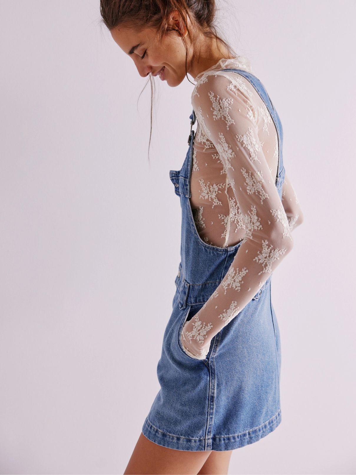 Free People Edie Denim Skirtall in Nimbus