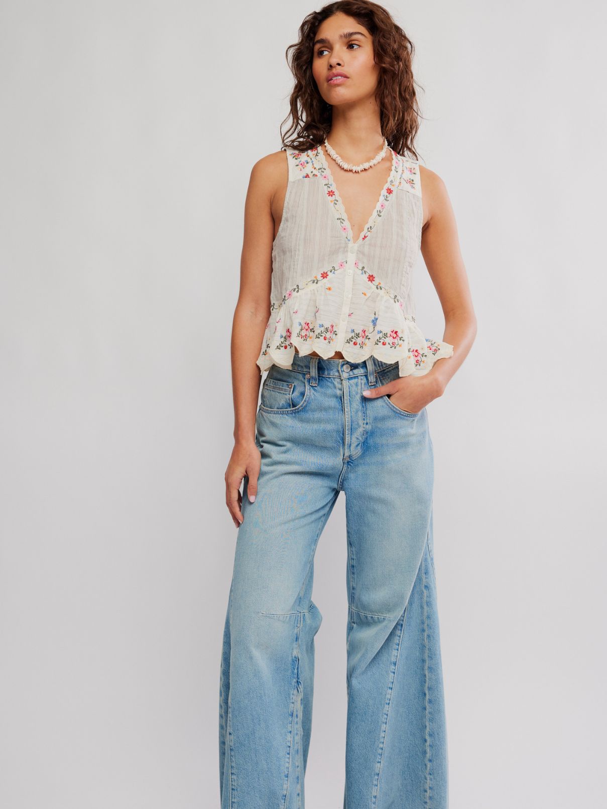 Free People Ellis Blouse in Tea
