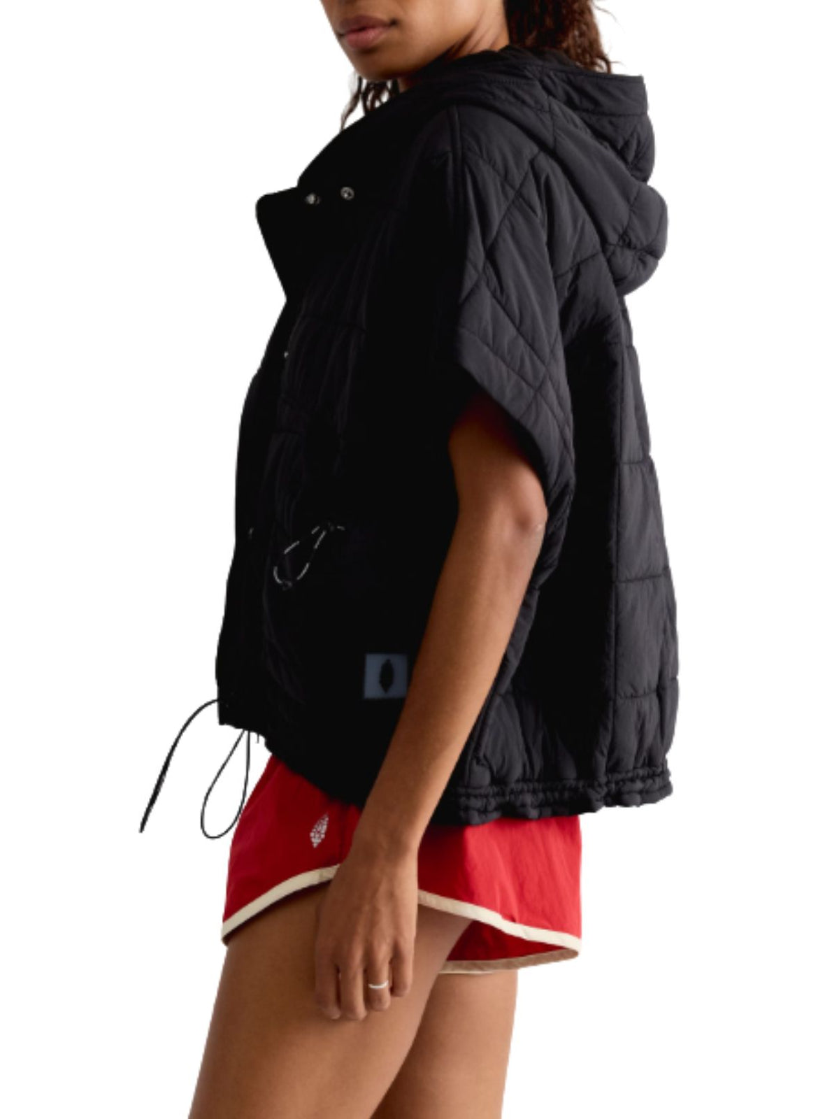 Free People FP Movement Happy Trails Quilted Hooded Poncho Vest in Black