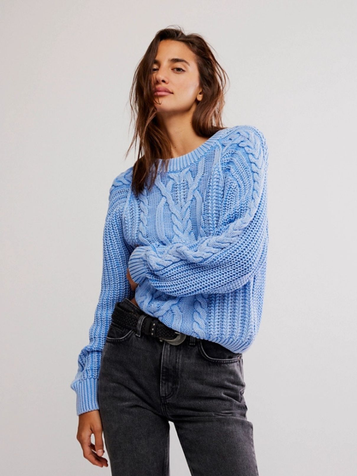 Free People Frankie Cable Sweater in Robbia Blue