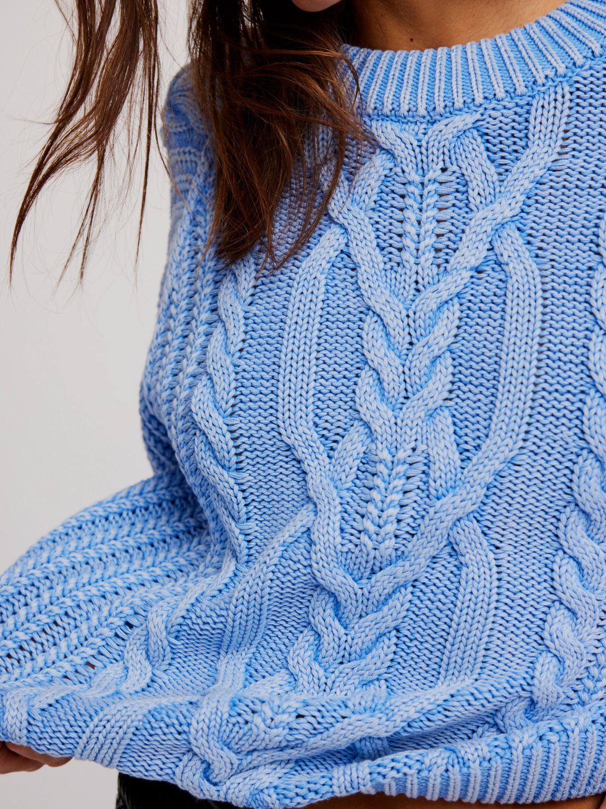 Free People Frankie Cable Sweater in Robbia Blue