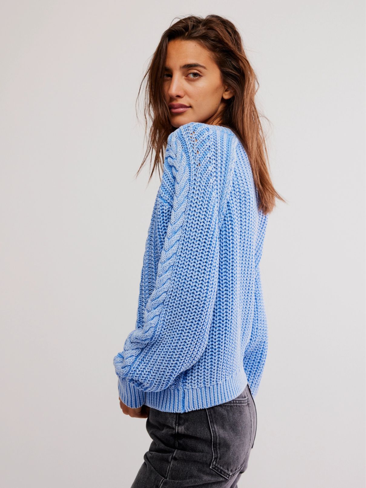 Free People Frankie Cable Sweater in Robbia Blue