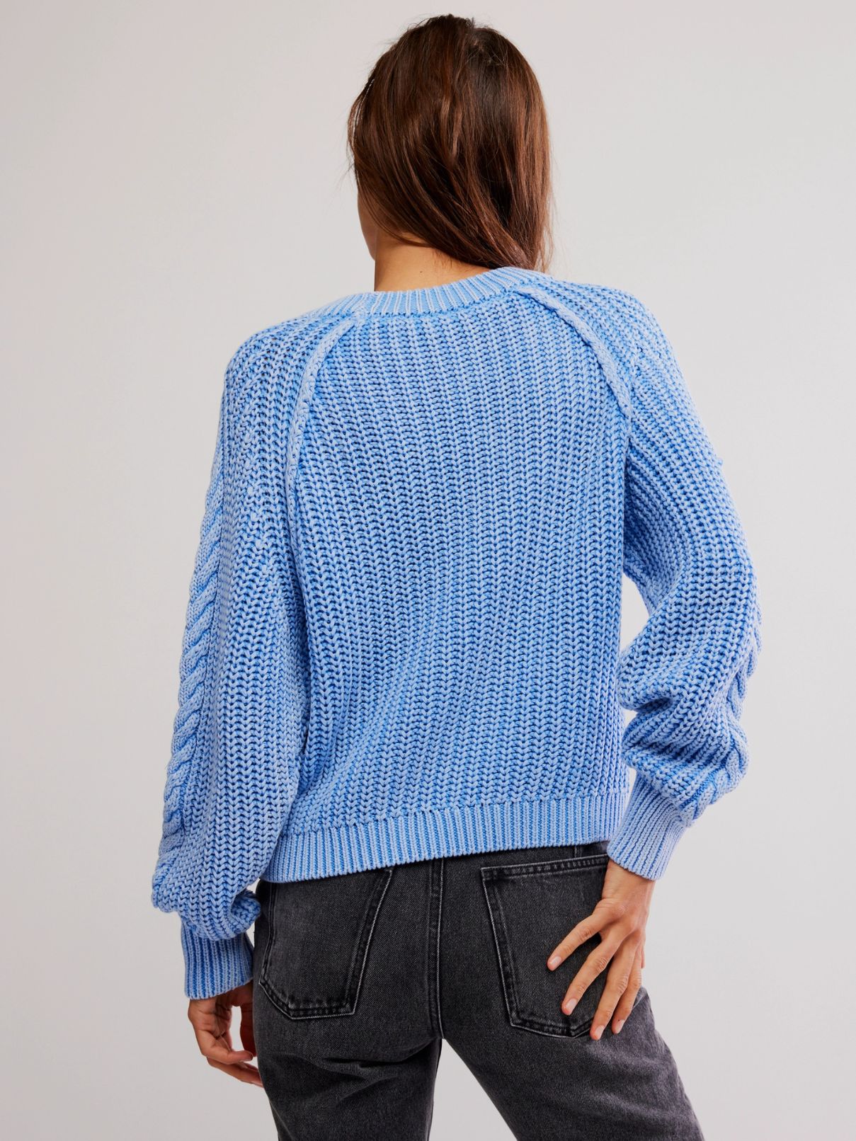Free People Frankie Cable Sweater in Robbia Blue