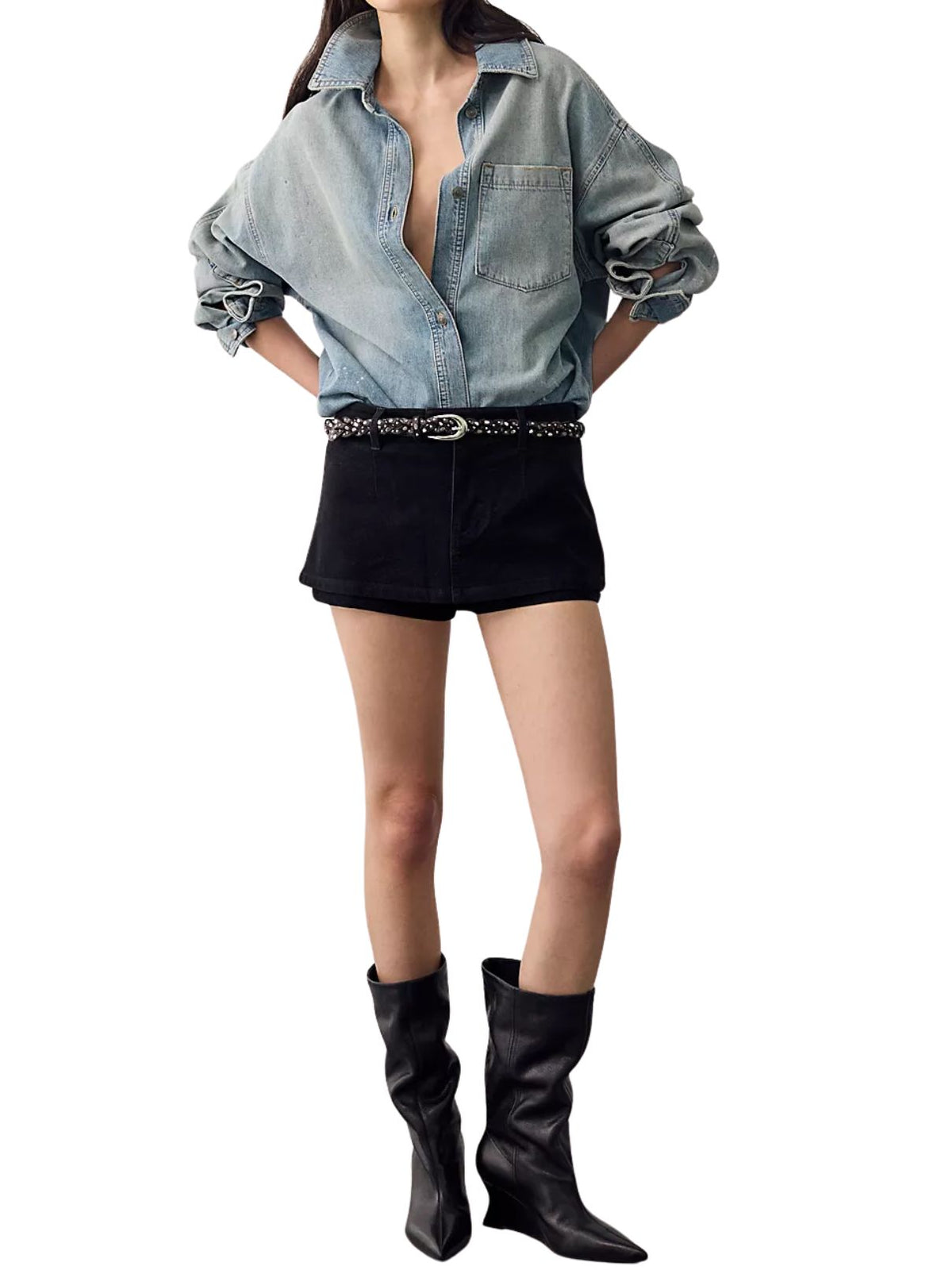 Free People Gallivanting Vegan Suede Peekaboo Skort in Black