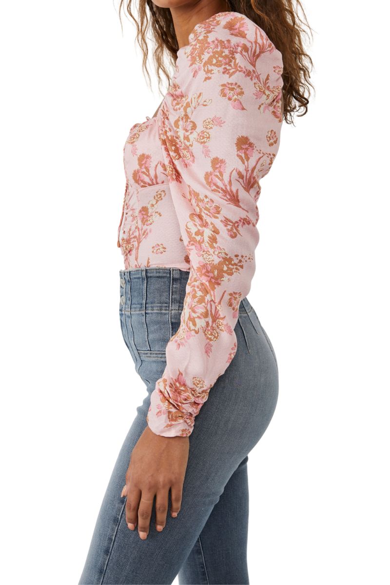 Free People Hillary Printed Top in Pink Combo