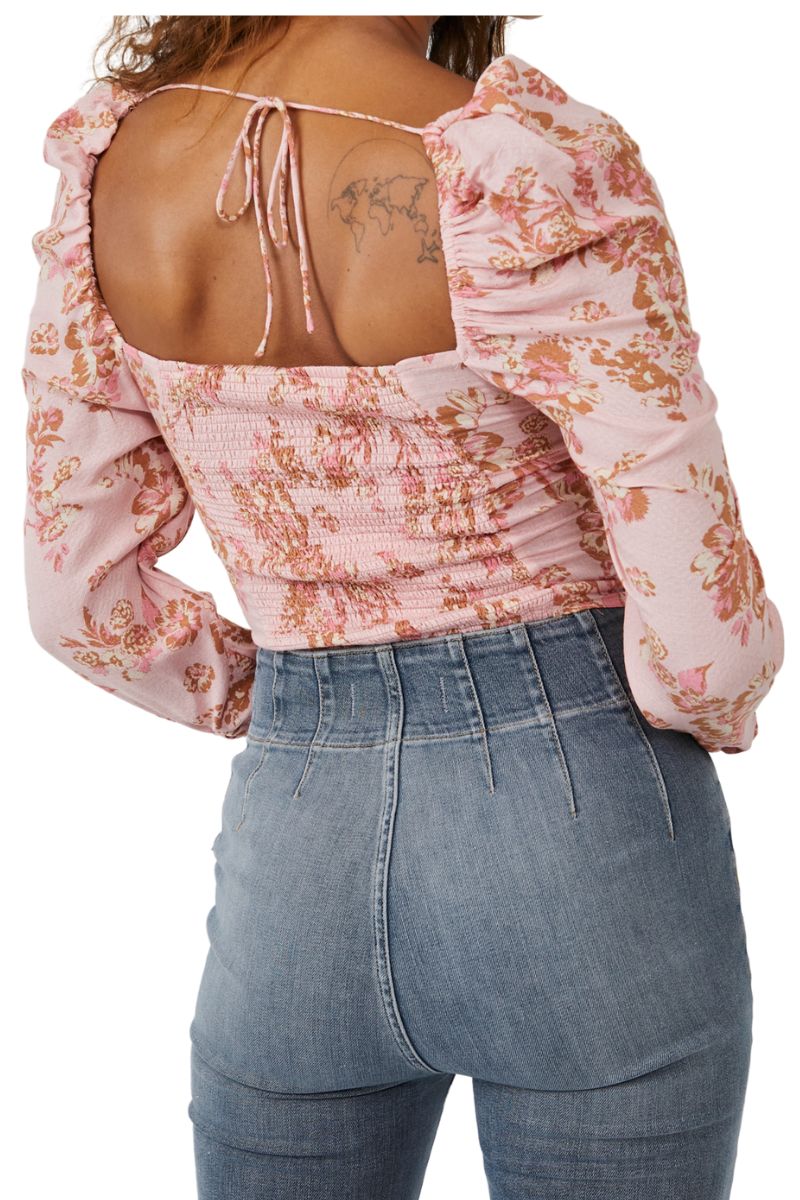 Free People Hillary Printed Top in Pink Combo
