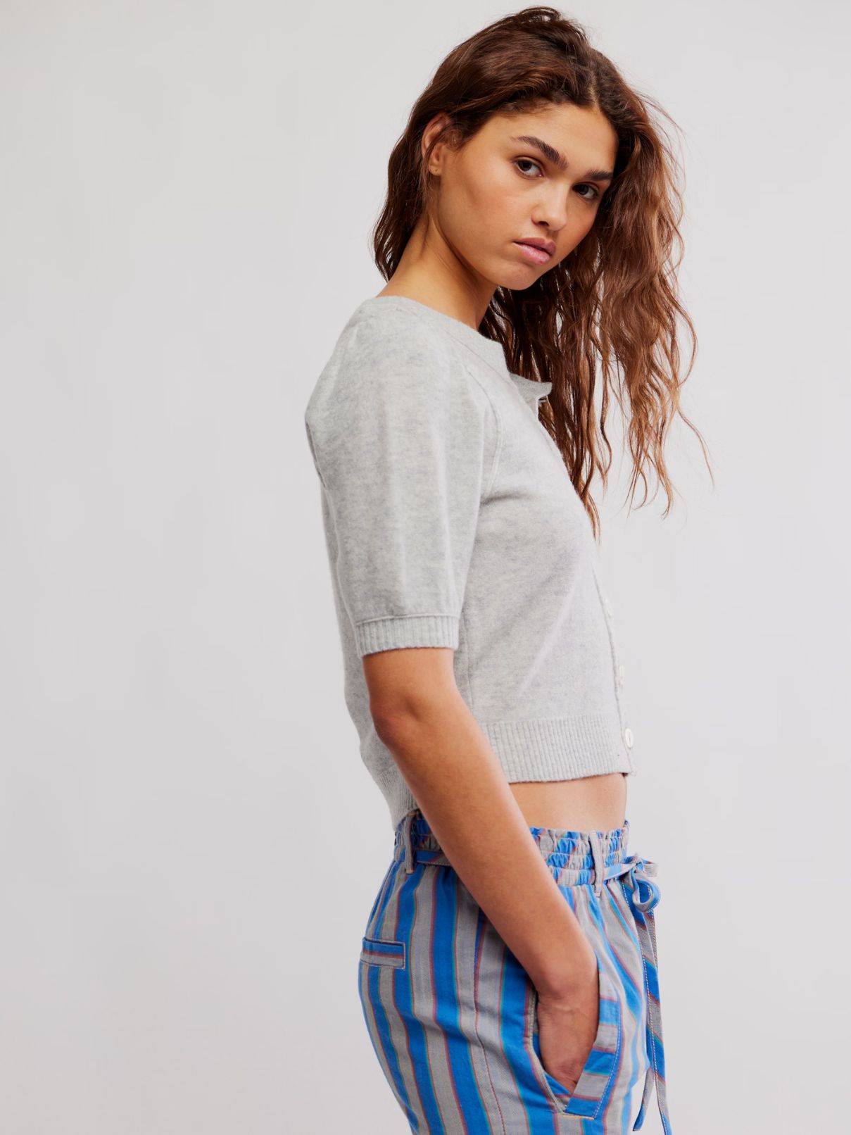 Free People Isla Solid Cardi in Mineral Grey