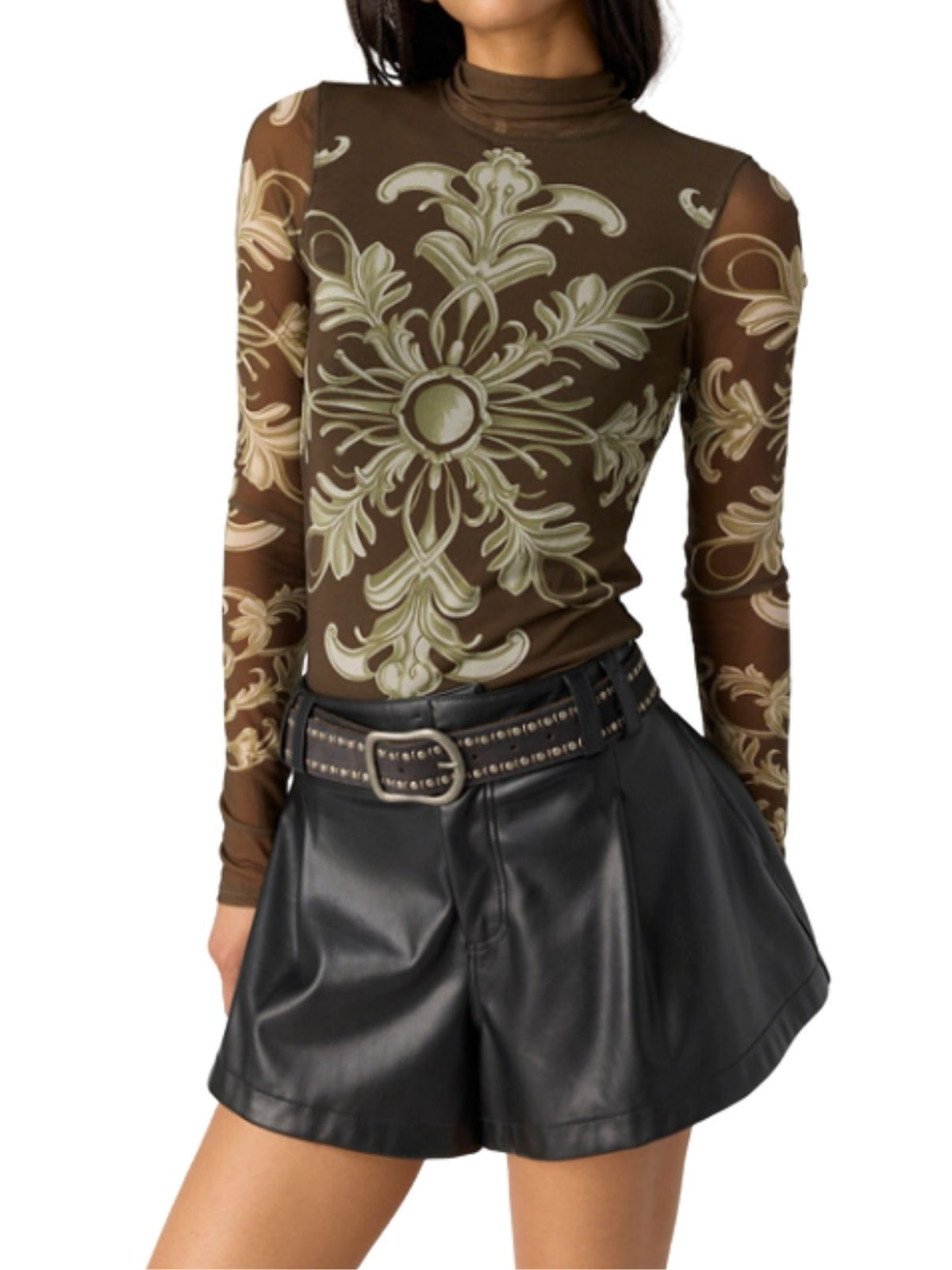 Free People Jessa Long Sleeve Top in Olive Combo
