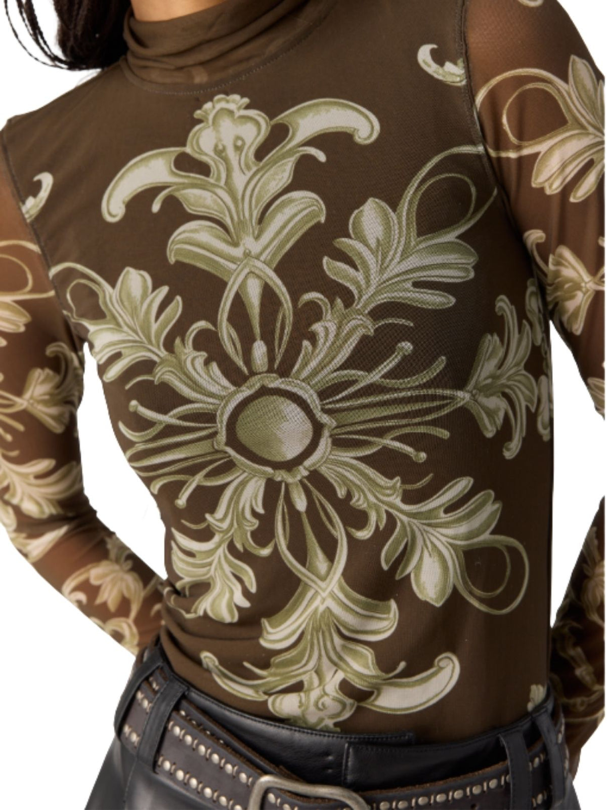 Free People Jessa Long Sleeve Top in Olive Combo