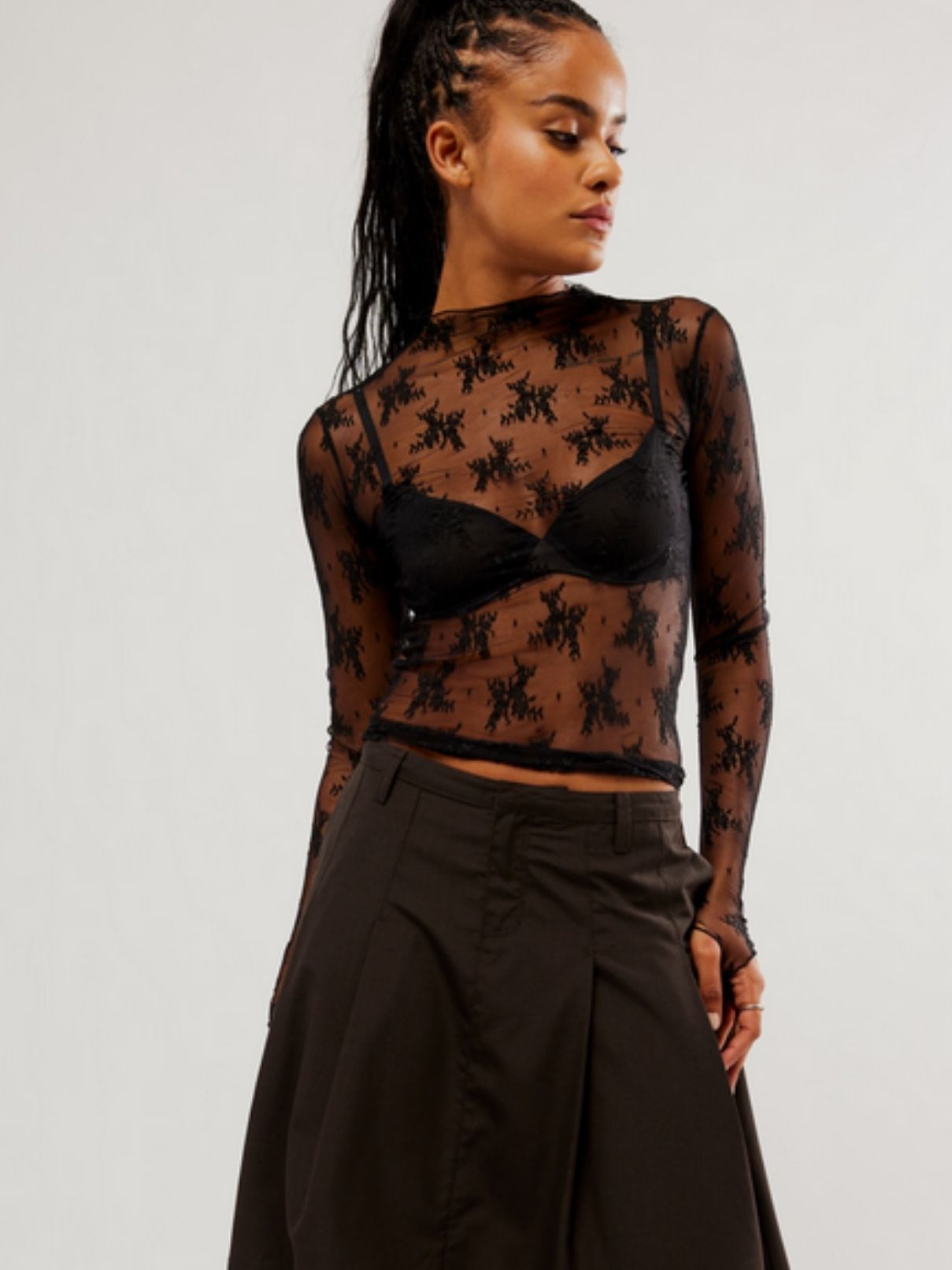 Free People Lady Lux Layering Top in Black