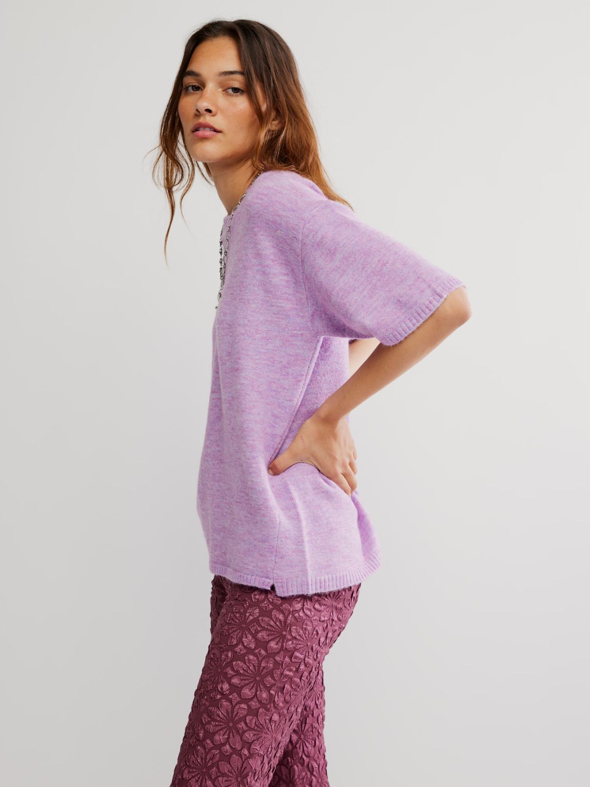 Free People Margot Sweater Tee in Lilac Spell Melange
