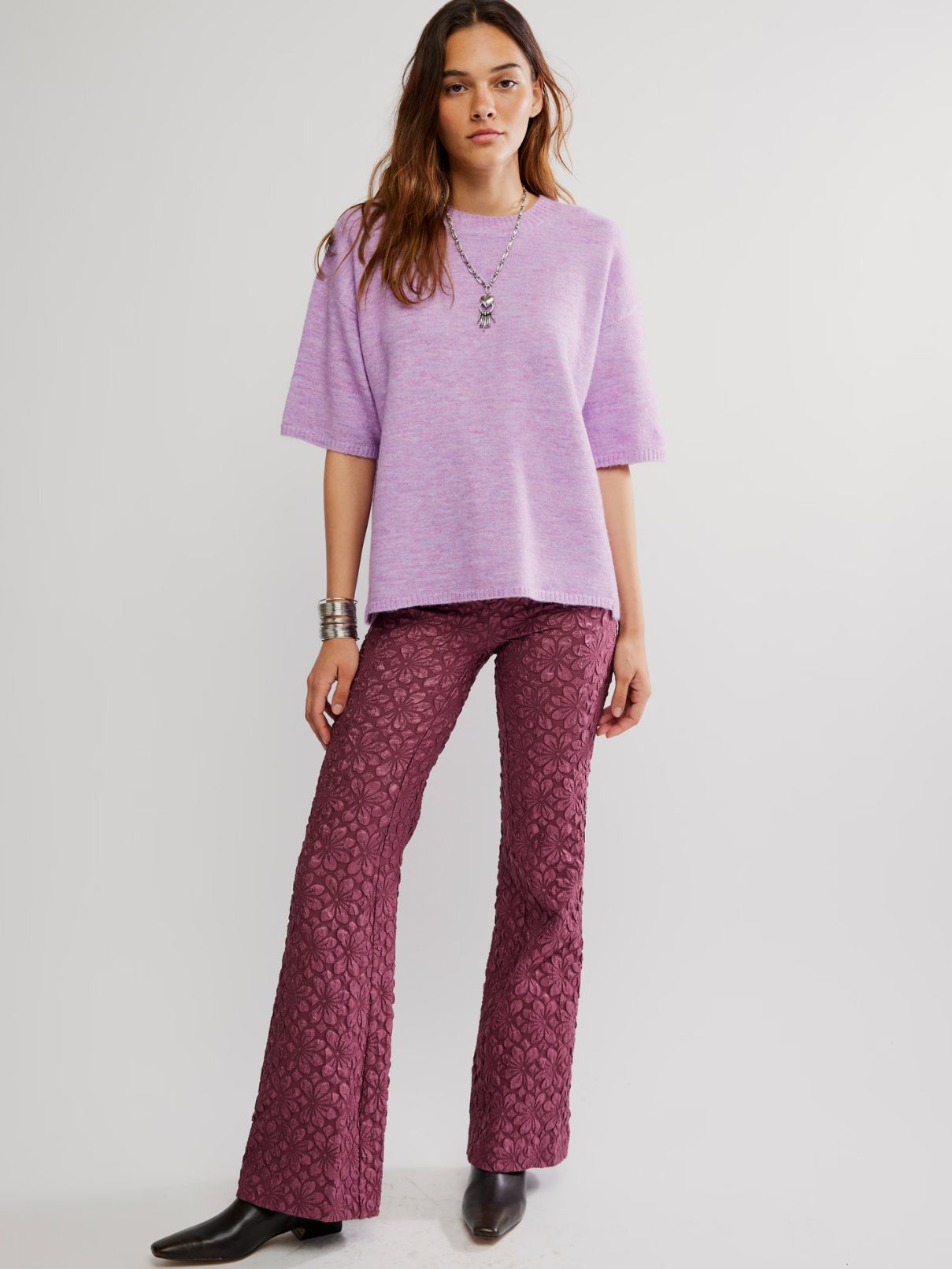 Free People Margot Sweater Tee in Lilac Spell Melange