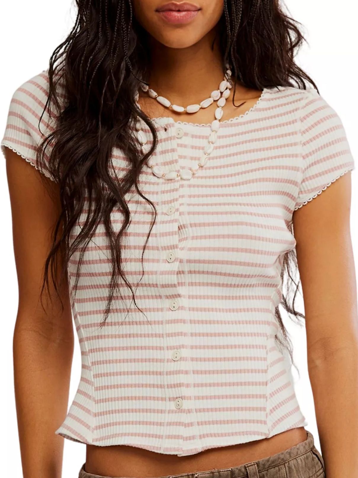 Free People Most Wanted Striped Top in Mauve/Ivory Stripe