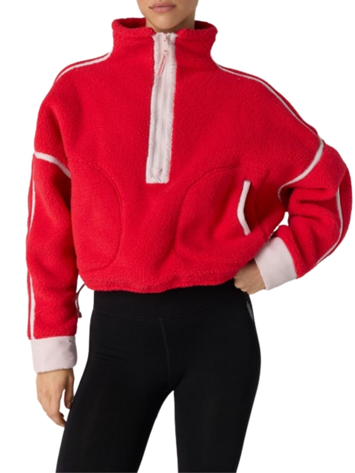 Free People Mountain High Half-Zip Fleece in Candy Apple with Pearl