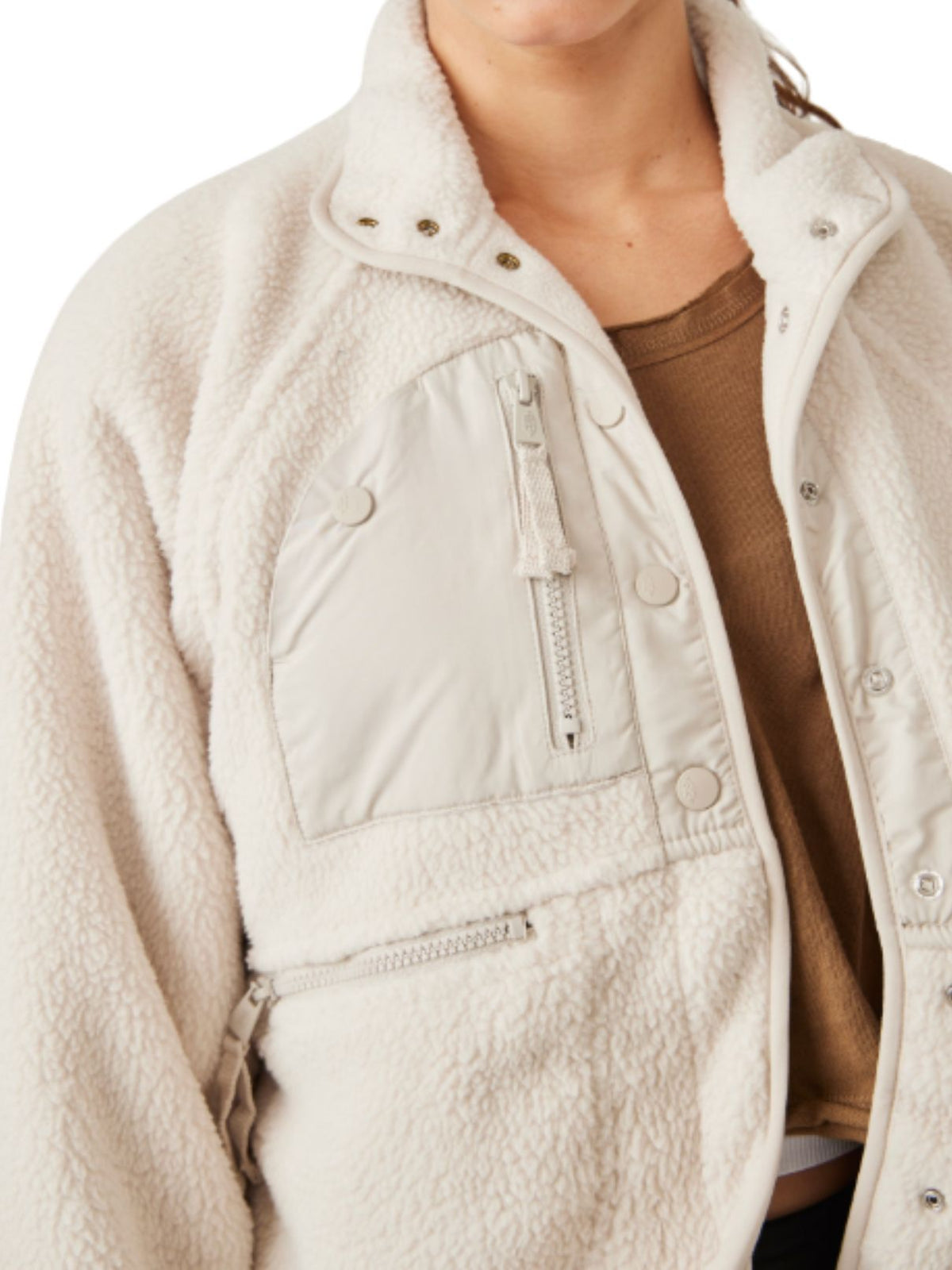 Free People Movement Hit The Slopes Fleece Jacket in Muted Beige