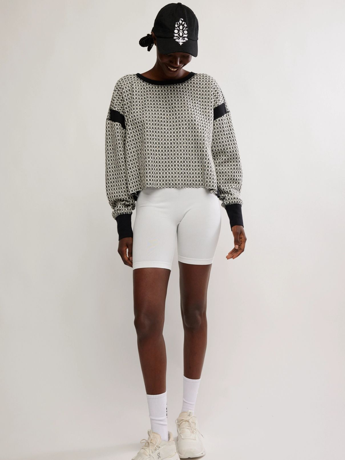 Free People My Time Layered Textured Top in Black/White Combo