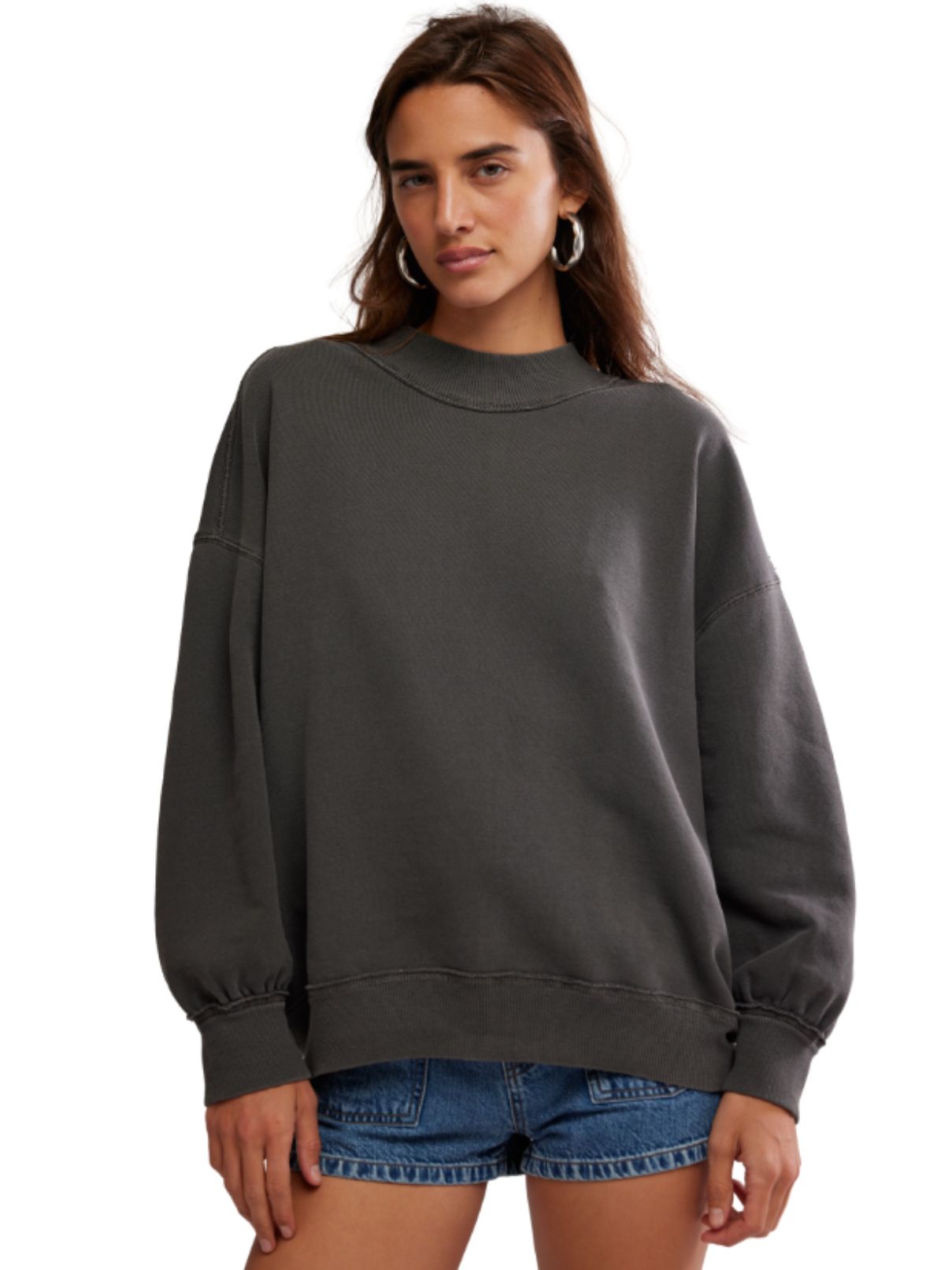 Free People Palm Springs Mock Neck in Washed Black