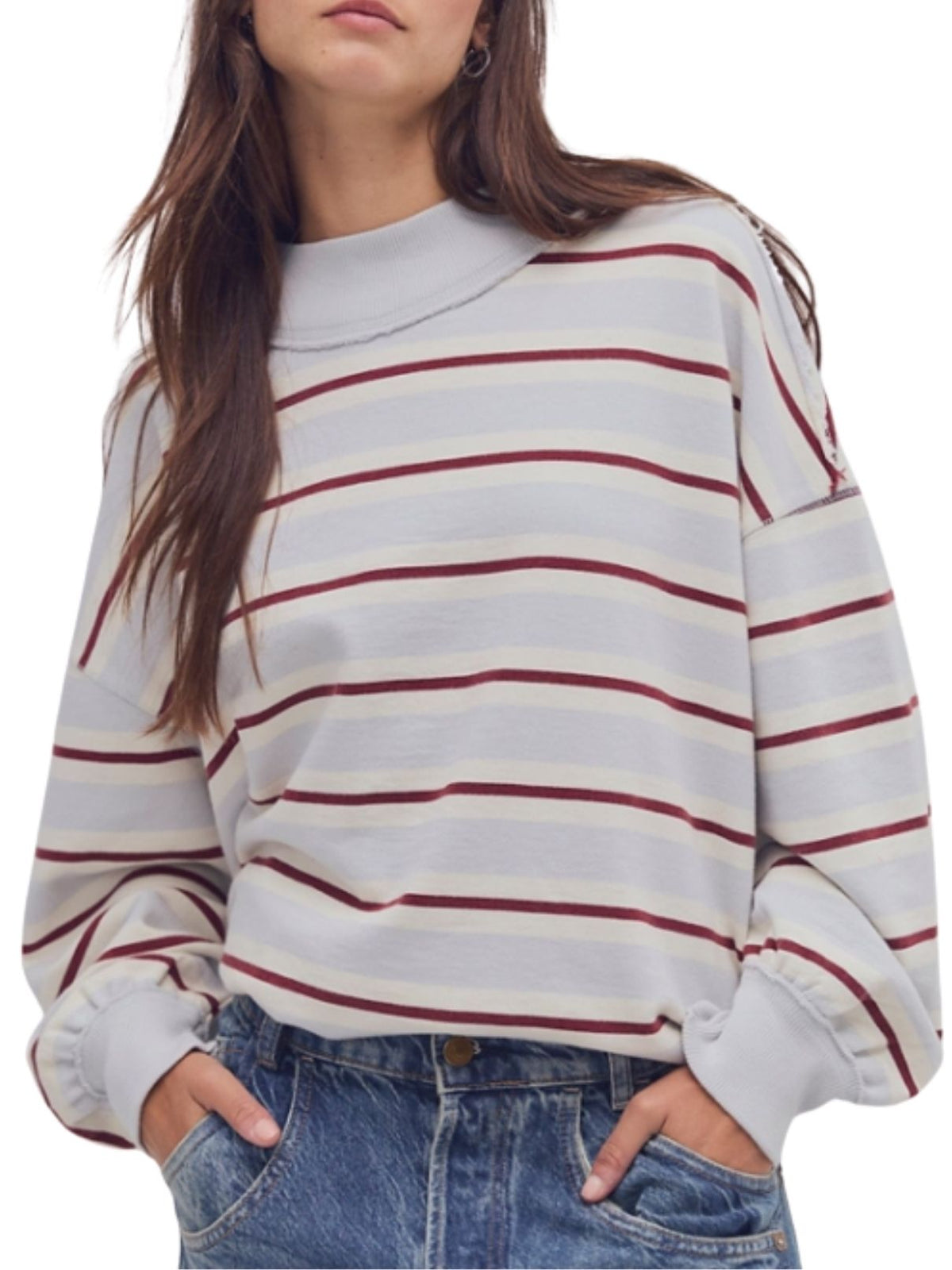 Free People Palm Springs Striped Pullover in Washed Blue Combo