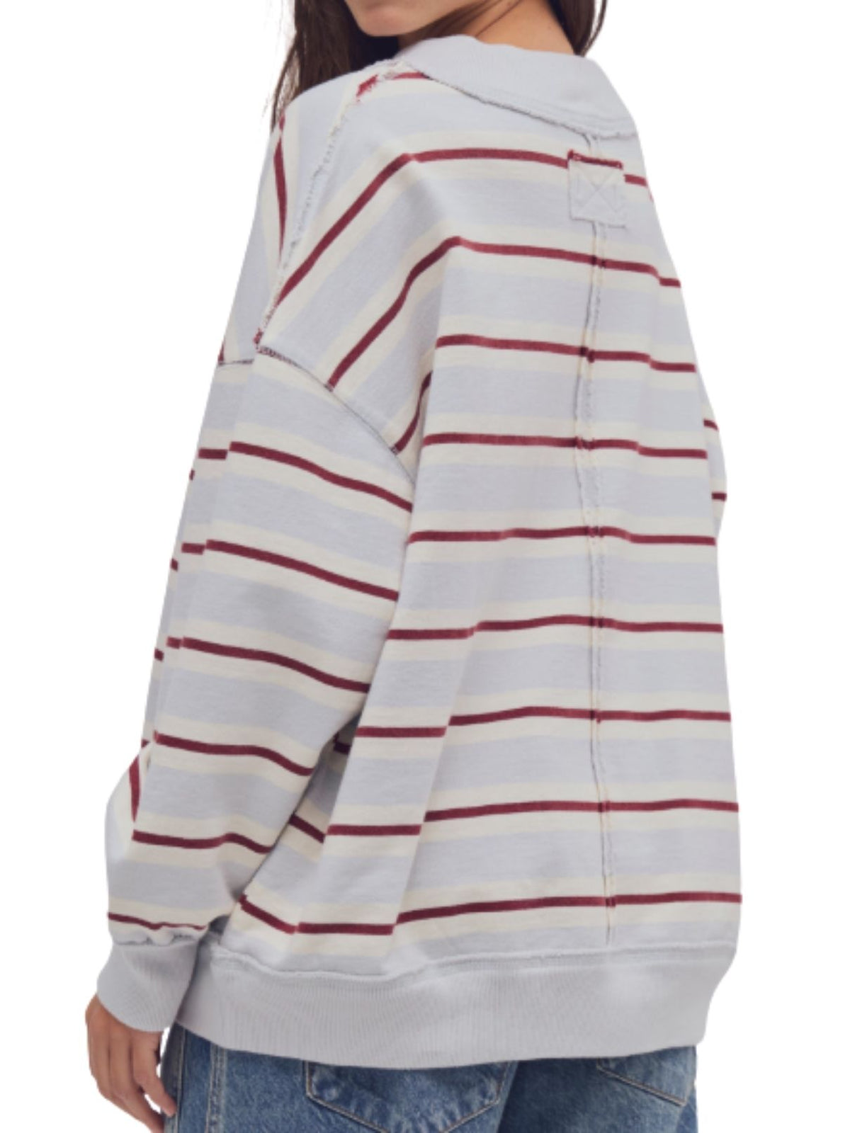 Free People Palm Springs Striped Pullover in Washed Blue Combo
