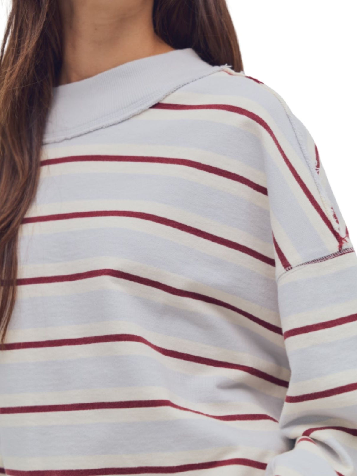 Free People Palm Springs Striped Pullover in Washed Blue Combo