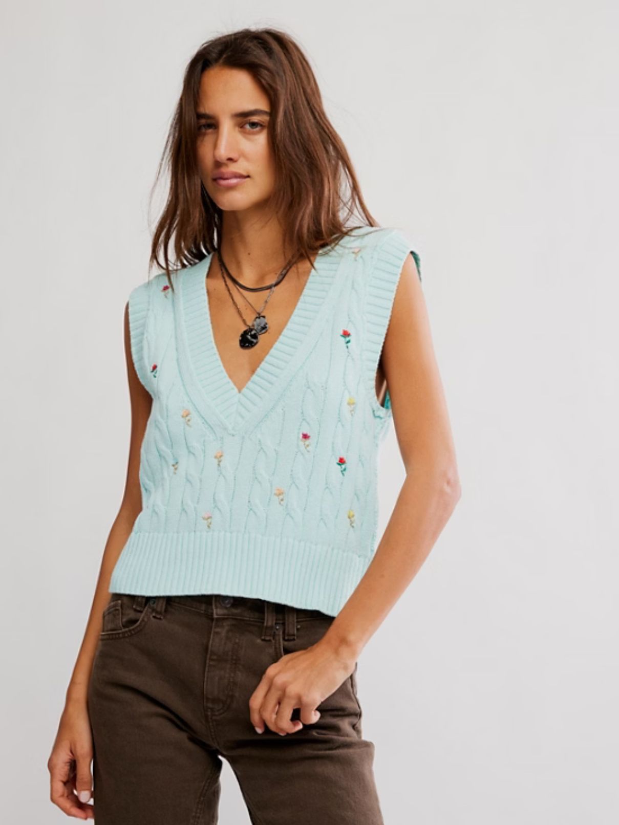 Free People Plumeria Floral Vest in Blue Glass