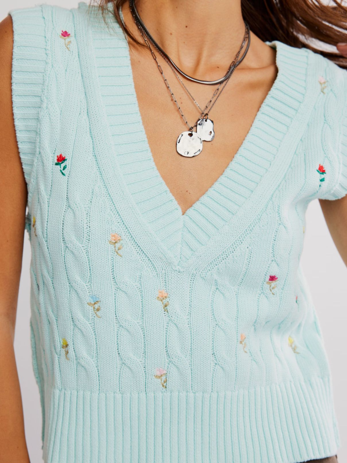 Free People Plumeria Floral Vest in Blue Glass