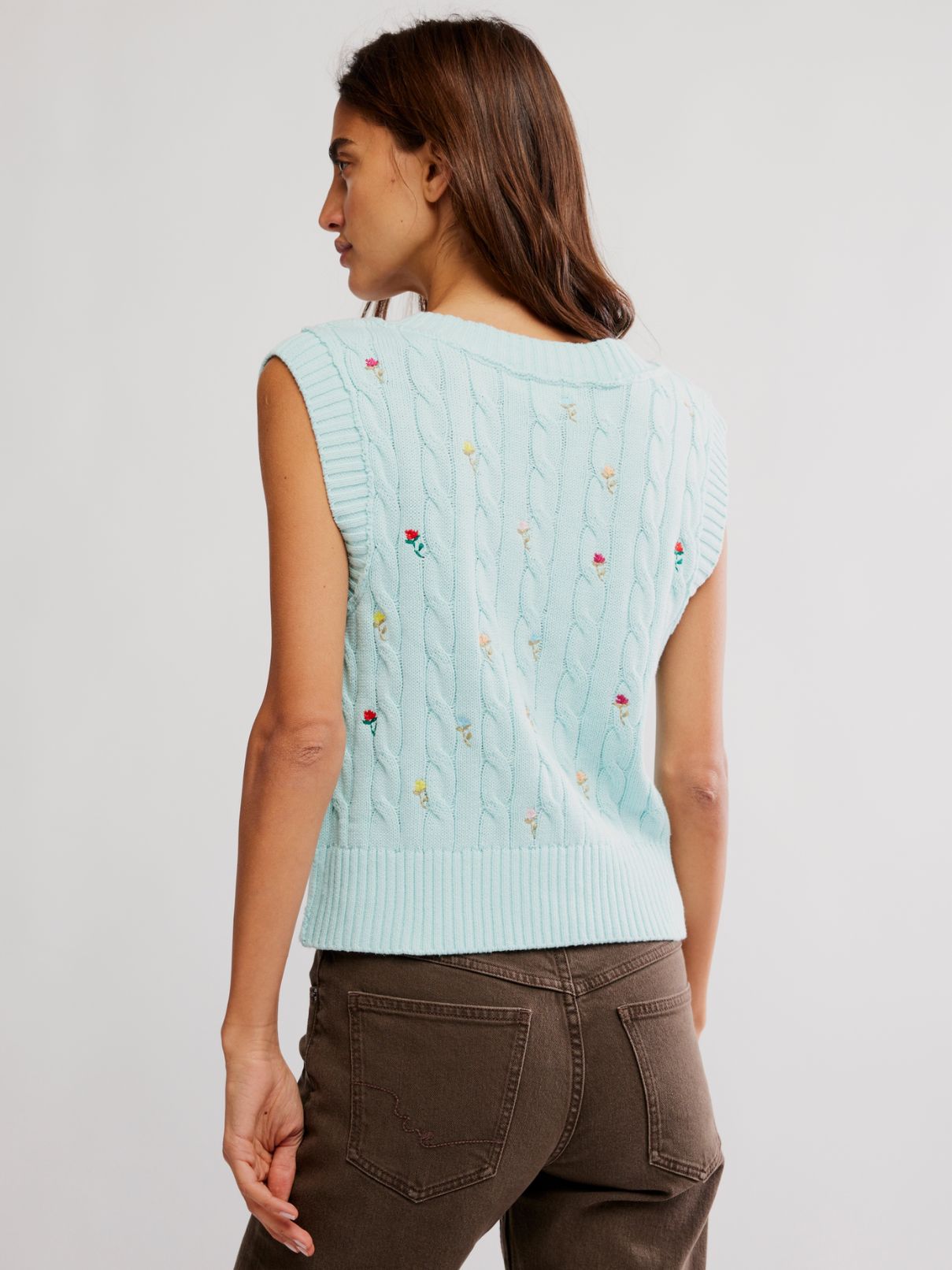 Free People Plumeria Floral Vest in Blue Glass