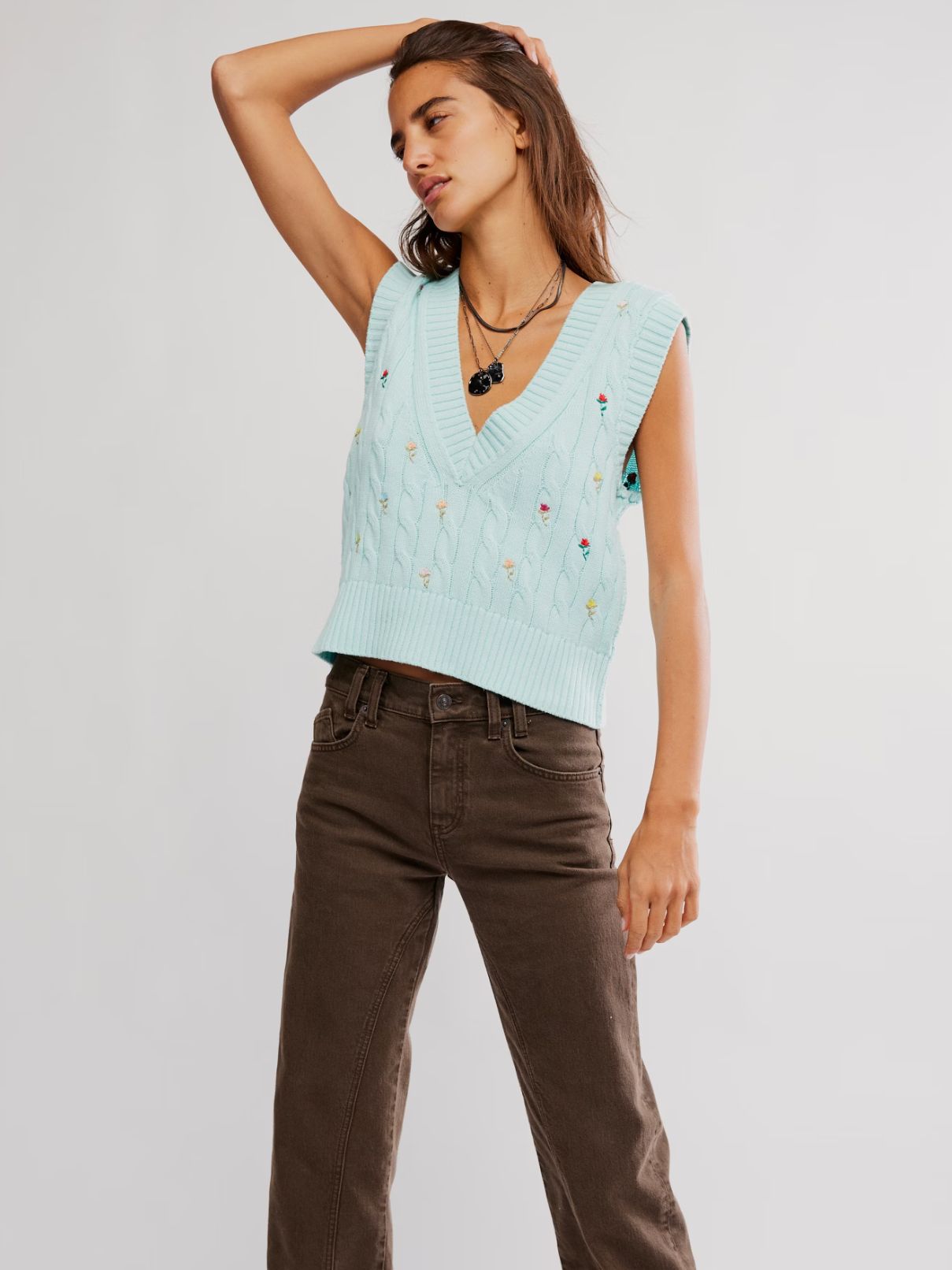 Free People Plumeria Floral Vest in Blue Glass