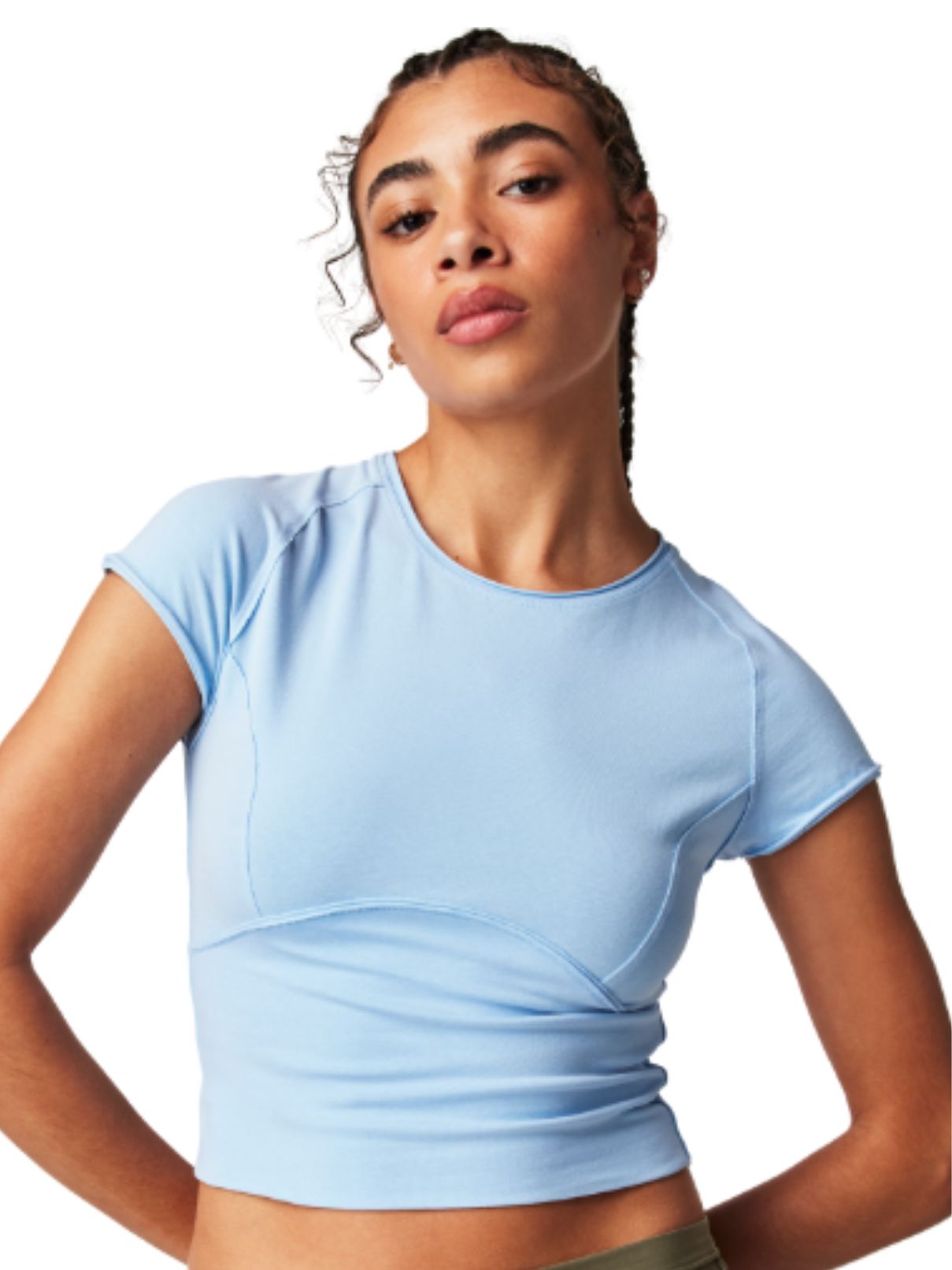 Free People Protagonist Cropped Cap Sleeve Tee in Dream Blue