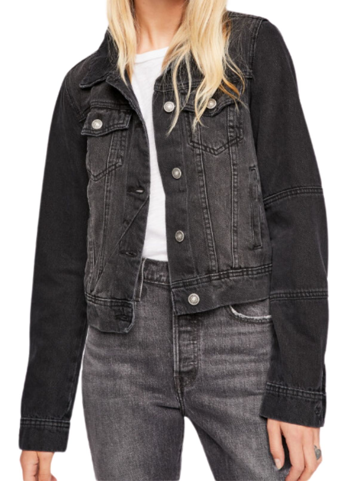 Free People Rumors Denim Jacket in Black
