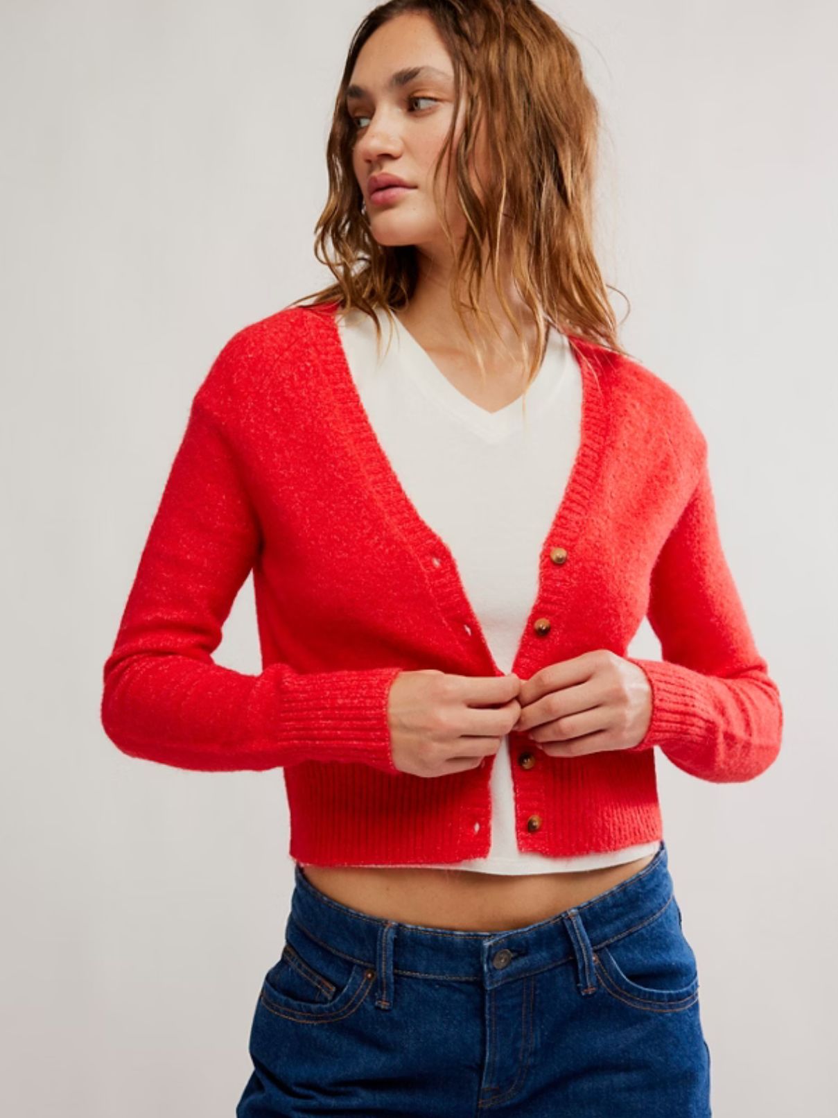 Free People School Girl Cardi in Cherry Pop Melange