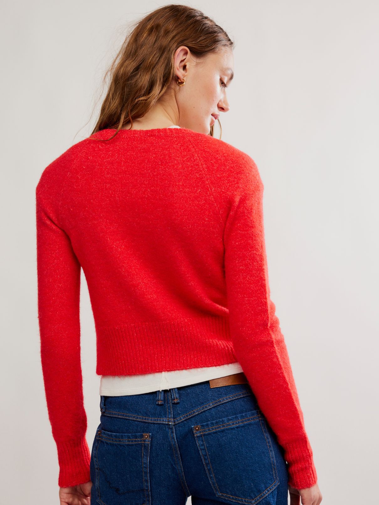 Free People School Girl Cardi in Cherry Pop Melange