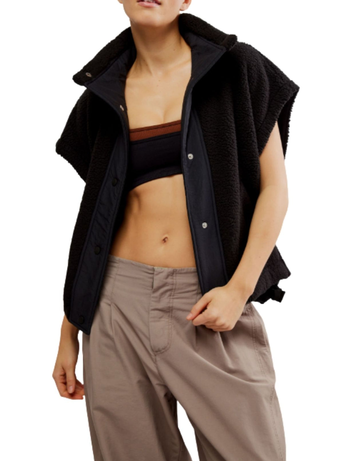 Free People Scout It Out Fleece Vest in Black