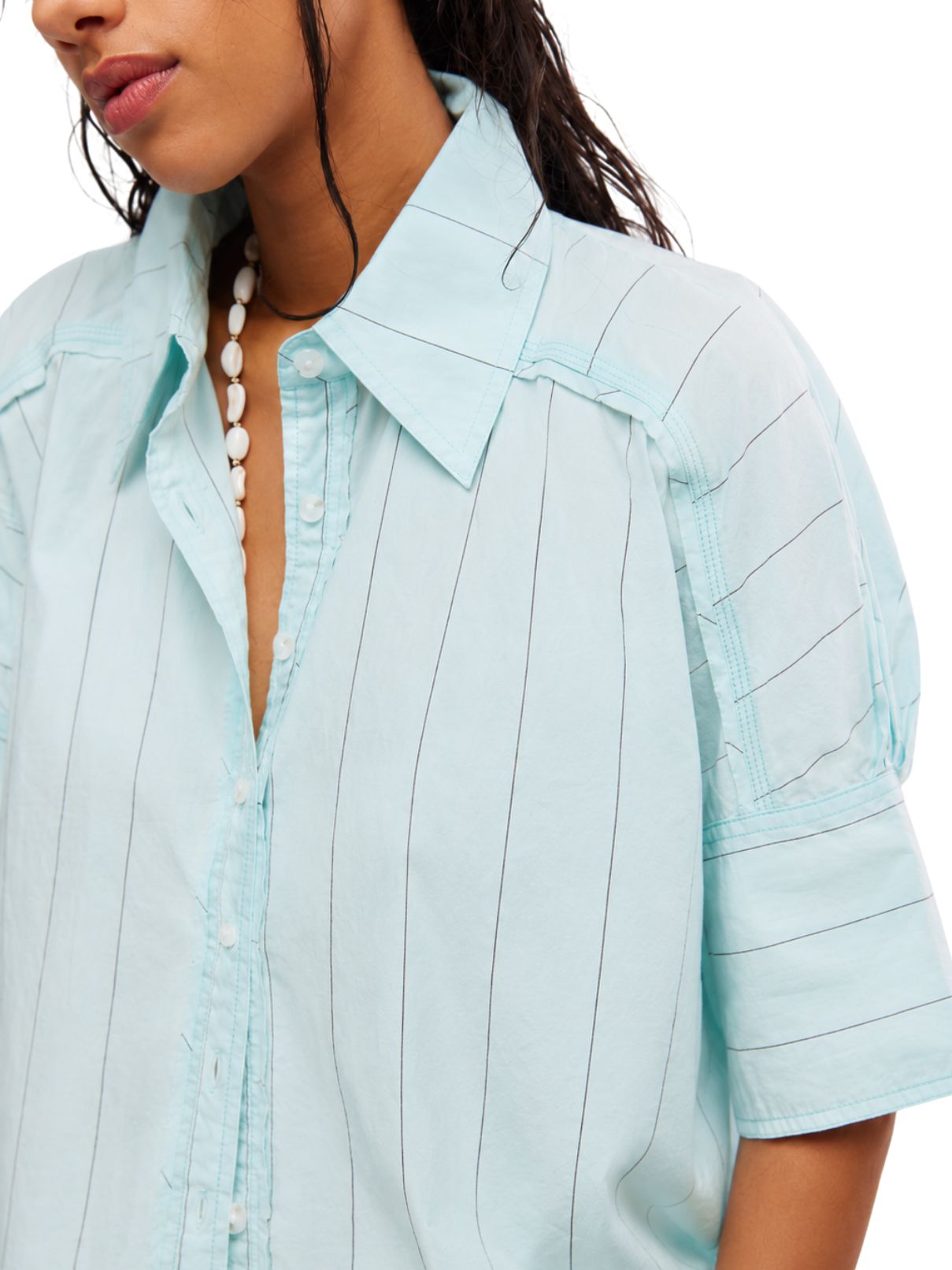 Free People Seaside Cotton Stripe Shirt in Sky