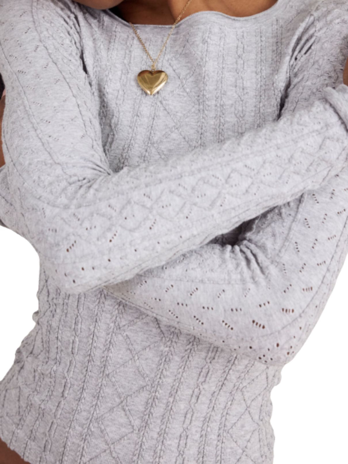 Free People So Soft Seamless Modal Cable Long Sleeve in Heather Grey