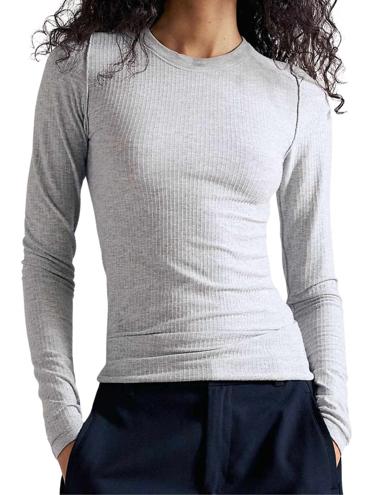 Free People So Soft Seamless Modal Long Sleeve in Heather Grey