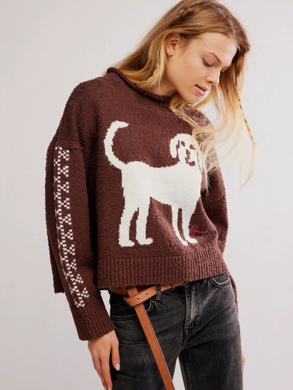 Free People Story Book Sweater in Chocolate