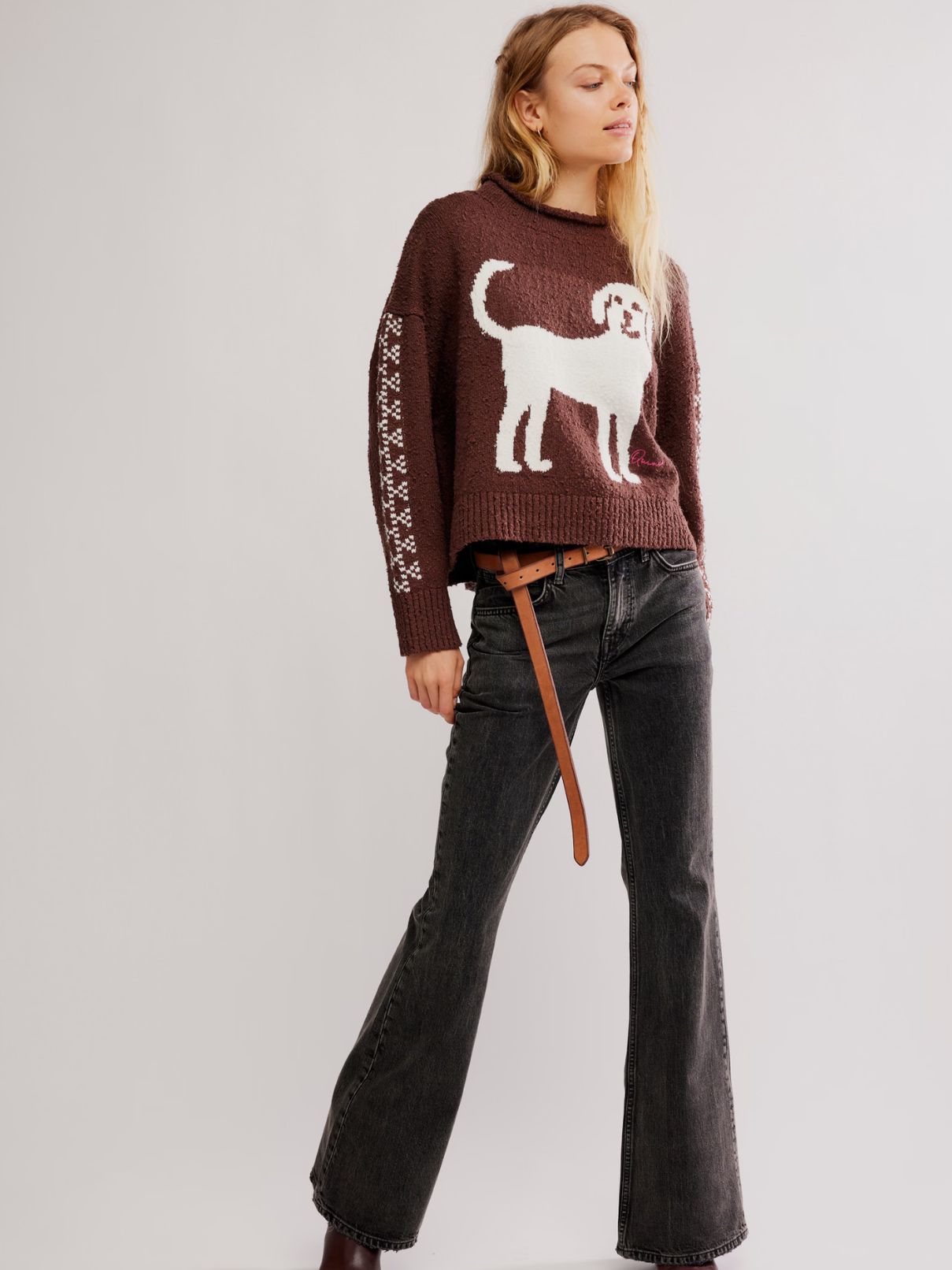 Free People Story Book Sweater in Chocolate