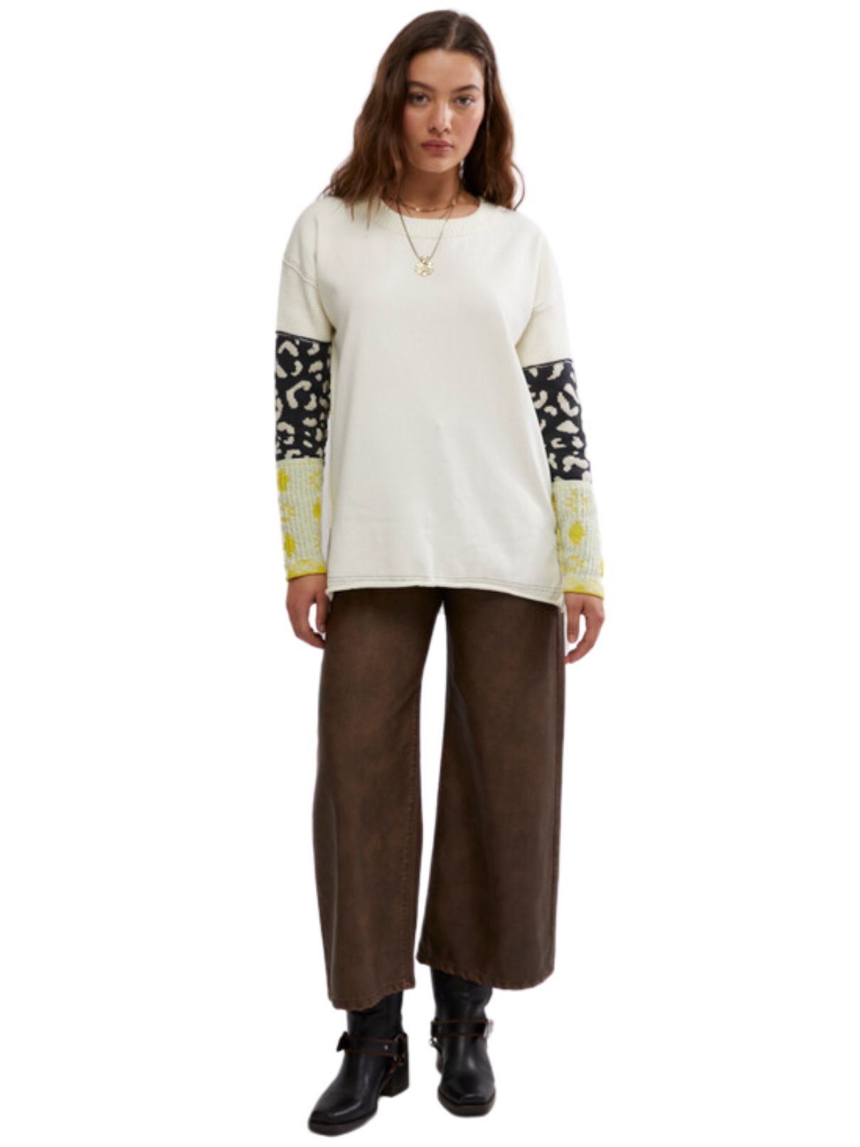 Free People Tiger Cuff Sweatshirt in Tea