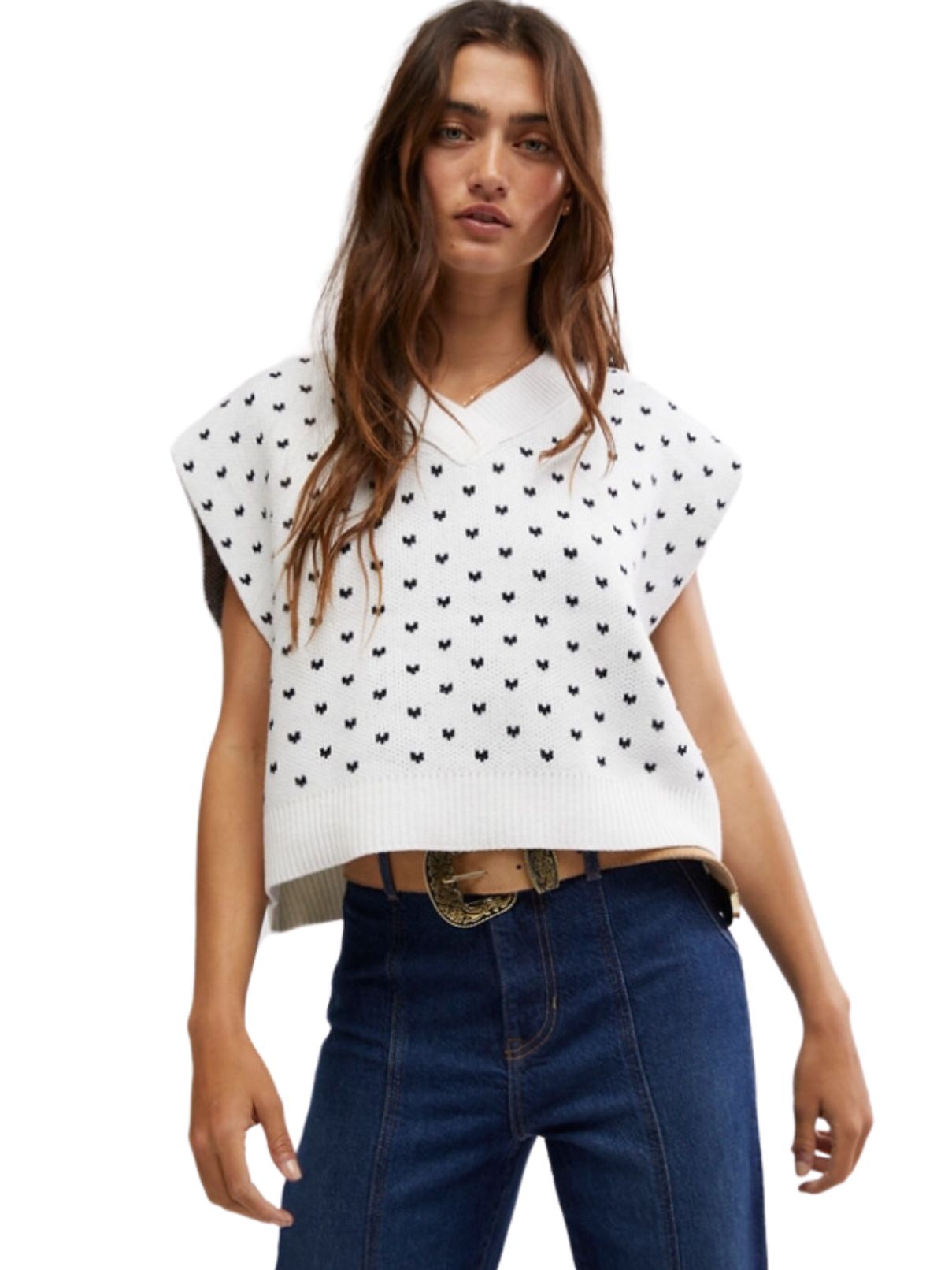 Free People Vest Easy Street Ivory/Black
