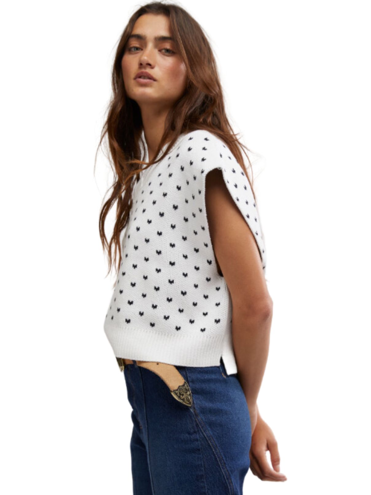 Free People Vest Easy Street Ivory/Black