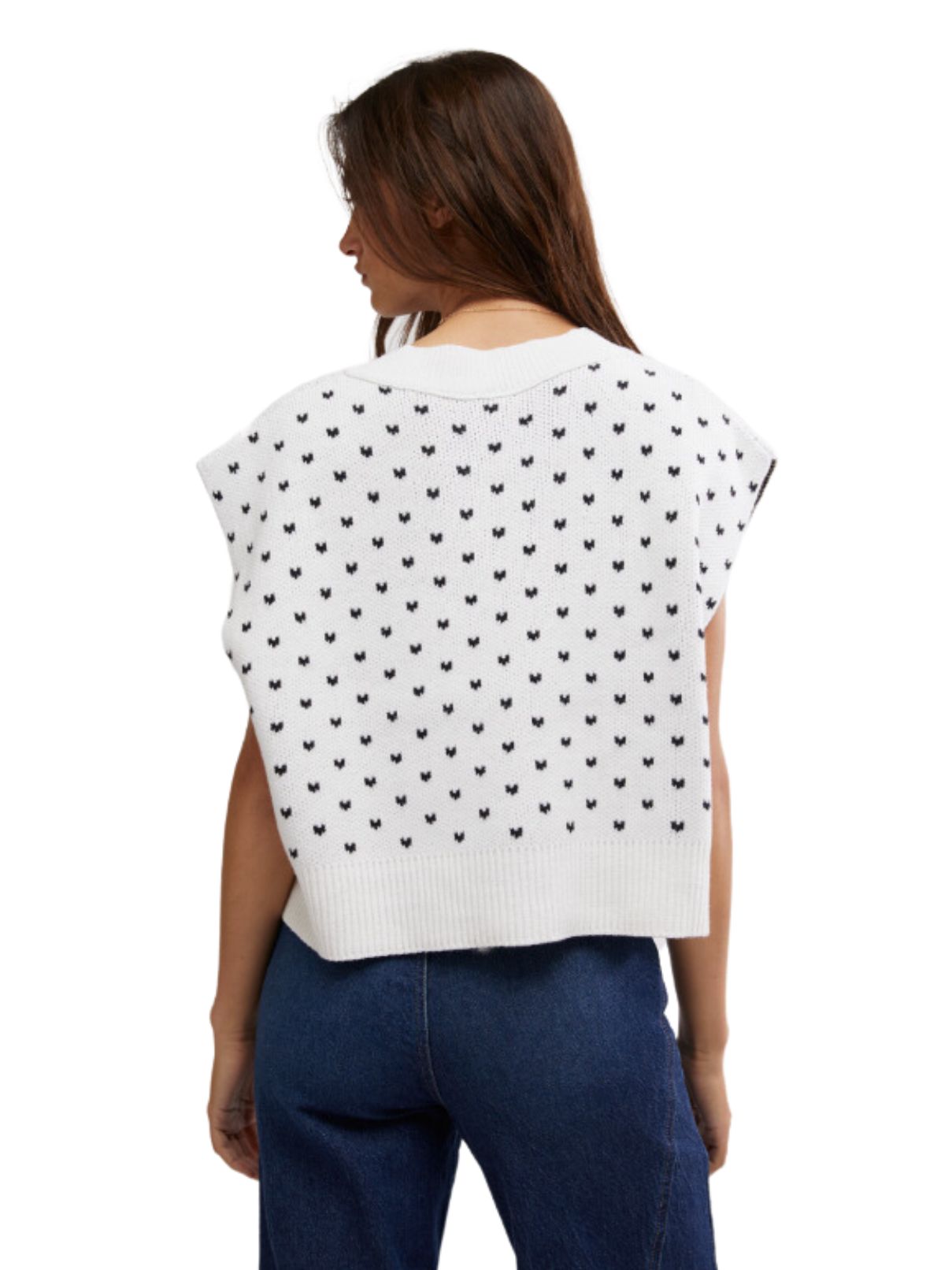 Free People Vest Easy Street Ivory/Black