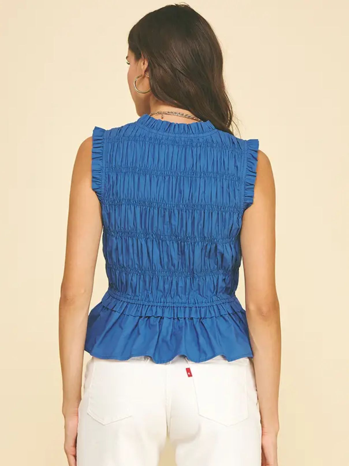 Front Tie Smocked in Denim Blue
