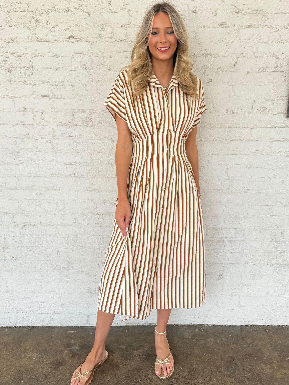 THML Stripe Button Up Maxi - BROWN / XS THML Stripe Button Up Maxi - BROWN / XS